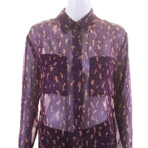 Equipment Femme Womens Collared Button Down Animal Print Blouse Purple Size XS